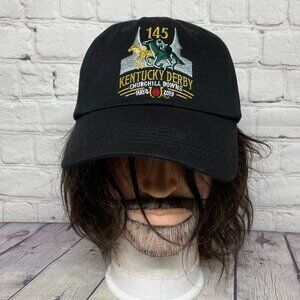 145th Kentucky Derby Churchill Downs Hat Cap Strap Back Black Embroidered New